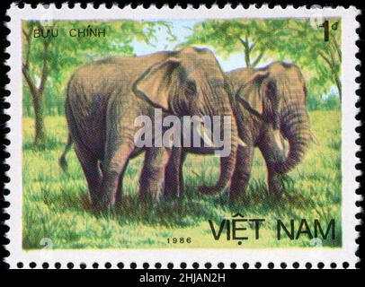 Francobollo dal Vietnam nella serie Asian Elephant (1987) Foto Stock