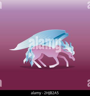 Beautiful Legend Pegasus Winged Horse Kneel mitologia Fantasy creature Cartoon Illustrazione Vettoriale