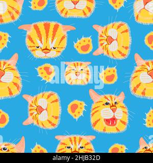 set di pattern senza giunture di elemento diverso testa gatto divertente e carino emozione e impronta. illustrazione vettoriale eps10 Illustrazione Vettoriale