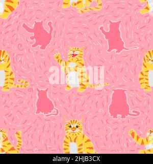 set di pattern senza giunture di elemento diverso simpatico gatto divertente emozione. illustrazione vettoriale eps10 Illustrazione Vettoriale