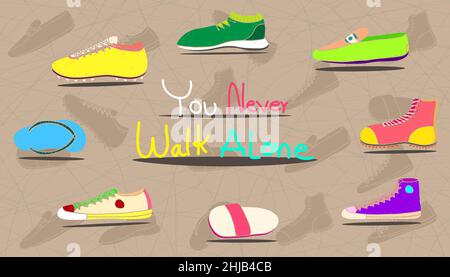 set di scarpe uomo collezione. disegno a mano colorato disegno stile vintage. illustrazione vettoriale eps10 Illustrazione Vettoriale