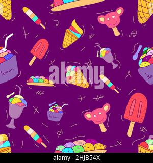 set di gelato con motivo senza cuciture. design piatto e colorato senza linee. illustrazione vettoriale eps10 Illustrazione Vettoriale