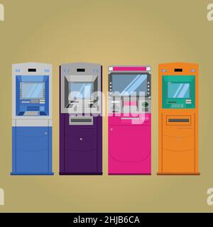 thai atm banca arancione viola blu cielo rosa servizio illustrazione vettoriale Illustrazione Vettoriale