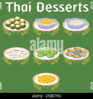 dessert thailandesi dolce banana cocco fatto in casa tradizionale saporito zucchero khanom vettore illustrazione Illustrazione Vettoriale