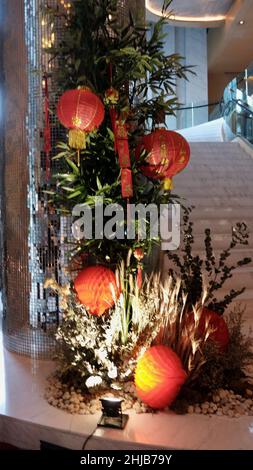 Capodanno cinese Lunar Capodanno 2022 anno della tigre il Bangkok Marriott Hotel Sukhumvit decorazioni della lobby Foto Stock