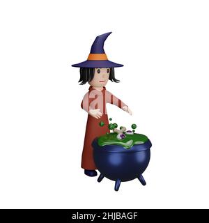 3d rendering della strega con concetto di halloween Foto Stock