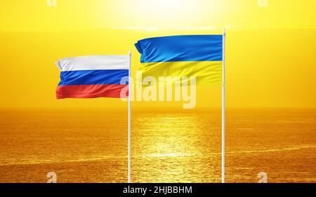 ucraina le bandiere della russia 2022 arrestano le guerre Foto Stock