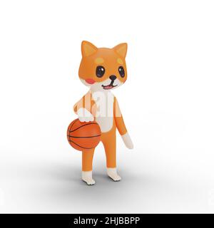 3d rendering di corgi personaggio giocando a basket Foto Stock