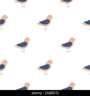 Motivo isolato senza cuciture con ornamento di uccelli rosa e blu marino. Sfondo bianco. Illustrazione vettoriale per stampe tessili stagionali, fa Illustrazione Vettoriale