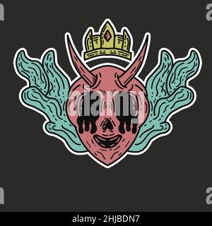 illustrazione vettoriale il re demone disegnato a mano piangendo bene per la t-shirt Illustrazione Vettoriale