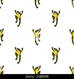 Patter isolato senza cuciture brillante Witn animale marino nero e giallo color rana stampa. Sfondo bianco. Illustrazione di scorta. Disegno vettoriale per textil Illustrazione Vettoriale
