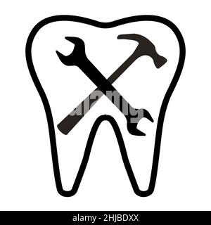 Martello per chiave a dente con logo da laboratorio odontoiatrico o odontoiatrico Illustrazione Vettoriale