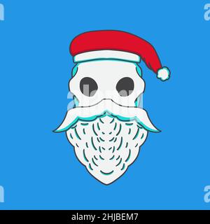 Illustrazione disegnata a mano dal teschio Babbo Natale. Ideale per l'illustrazione di Capodanno e della t-shirt di Natale. Illustrazione Vettoriale