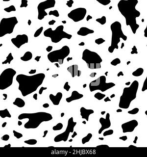 Modello senza giunture mucca. Macchie nere di cartoni animati. Pelle di Dalmatin o di moo. Stampa vettoriale Illustrazione Vettoriale