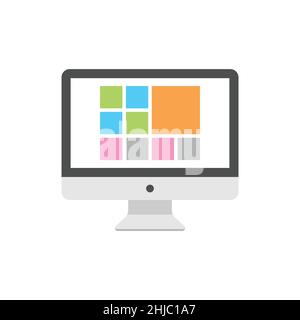 Personal computer in stile piatto. Illustrazione vettoriale del pc desktop su sfondo isolato. Monitor display segno concetto business. Illustrazione Vettoriale