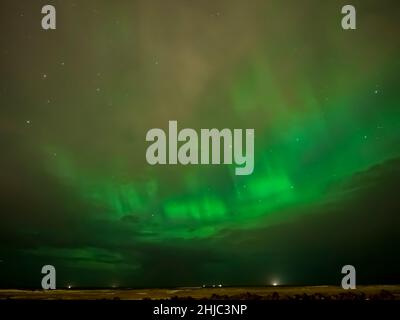 Scenario con l'aurora boreale sopra la penisola di Rekjanes, Islanda Foto Stock