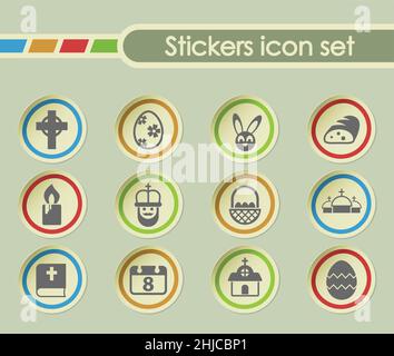pasqua semplici icone vettoriali su adesivi rotondi Illustrazione Vettoriale