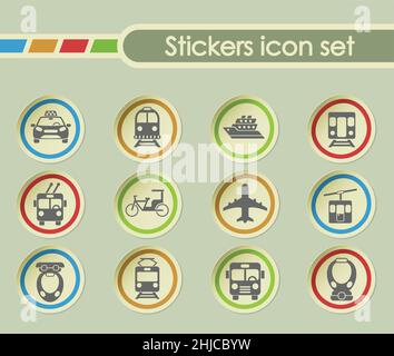 icone adesive rotonde per i trasporti pubblici per le tue idee creative Illustrazione Vettoriale