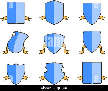 Stucchi araldici per stemma con set di nastri, maschere di protezione, vettore Illustrazione Vettoriale