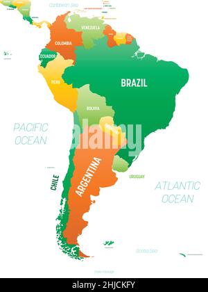Mappa del Sud America Mappa politica dettagliata con le scuderie Illustrazione Vettoriale