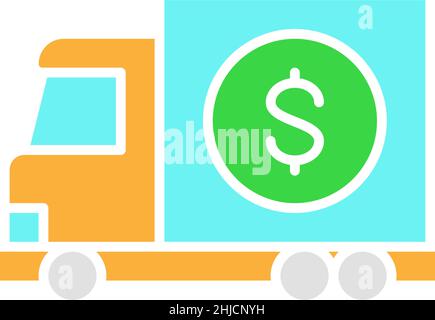 Vettore denaro camion, trasferimento contanti, banca auto icona linea bianca. Illustrazione Vettoriale