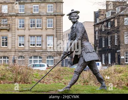 Statua dello storico golfista John Rattray di, scultore scozzese David Annand, Leith Links, Edimburgo, Scozia, Regno Unito Foto Stock