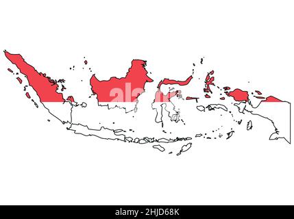 Mappa Indonesia con bandiera - contorno di uno stato con bandiera nazionale Illustrazione Vettoriale