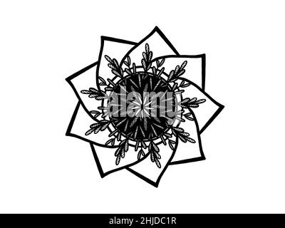 ornamento mandala bianco e nero disegnato a mano Foto Stock