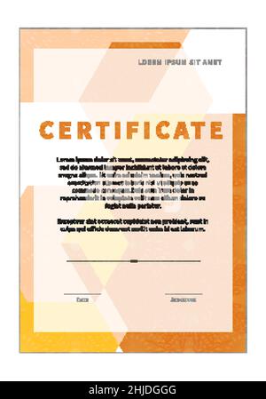 Certificato arancione moderno con guilloche, diploma in bianco isolato su bianco Illustrazione Vettoriale