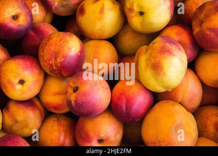 Nettarine fresche rotonde sul mercato di strada turco Foto Stock