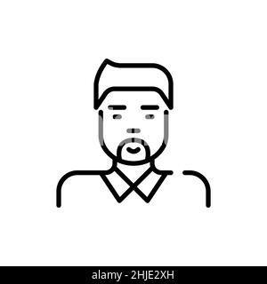 Giovane uomo asiatico con baffi che indossa una camicia. Icona tratto modificabile pixel Perfect Illustrazione Vettoriale