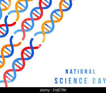 Giornata nazionale della scienza con DNA di sequenza. Illustrazione di fondo con area di spazio di copia Illustrazione Vettoriale