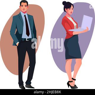 Set di uomini d'affari e donne posa diversa Illustrazione Vettoriale
