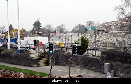 Il vecchio quartier generale della BBC Wales a Llandaff Cardiff, quasi completamente demolito per fare posto ad un'immagine di sviluppo di alloggi da Richard Williams Foto Stock