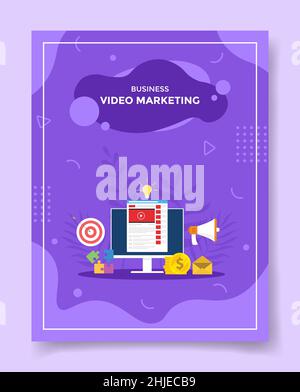 concetto di video marketing per modelli di banner, volantino, libri e illustrazione vettoriale della copertina della rivista Foto Stock