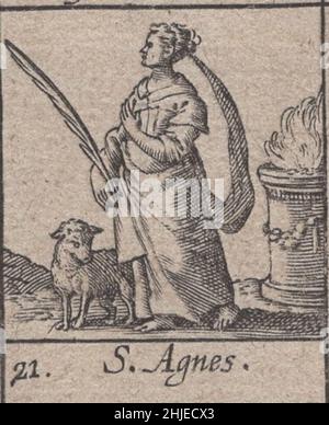 incuncante, 15th secolo, medievale, santi, santo, religioso, devozionale, sacrale, taglio del legno, inciso, incisione, gennaio, mese, calendario, cattolico, raro, rinascimentale, illustrato, detailful, protettore, protettori, stampati, stampatori, latini, storia, storico, originale, pregate, cattolico romano, orientale, ortodossi, chiesa, repressioni, papa, sacerdoti, monaci, re, reclusi, eremiti, passione, secolare, simbolo, spirituale, santità, arte, Artigianato, artigianato, artigianato, incunabola , Sant'Agnese di Roma Foto Stock