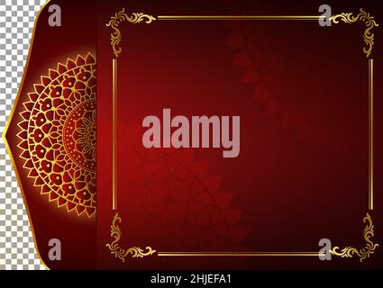 Arte della geometrico indiana tradizionale. Rosso lusso mandala sfondo grafico. Bordo ornamentale in oro. Cornice decorativa stile est. Illustrazione vettoriale w Illustrazione Vettoriale