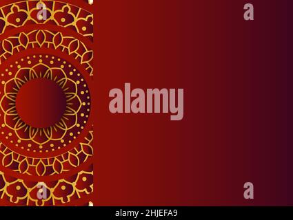 Arte della geometrico indiana tradizionale. Sfondo grafico mandala di lusso. Rosso oro ornamentale su trasparenza ombra. Motivo decorativo stile est. VEC Illustrazione Vettoriale