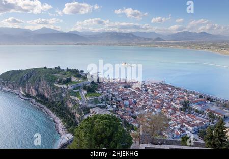 Vista della città di Nafplio, Peloponneso, Grecia. Foto Stock