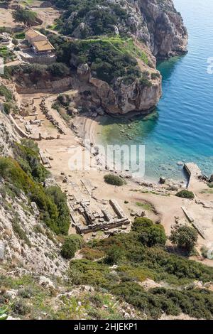 Il Santuario della dea Hera a Perachora, Corinthia, Grecia. Foto Stock