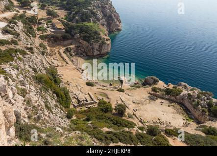 Il Santuario della dea Hera a Perachora, Corinthia, Grecia. Foto Stock