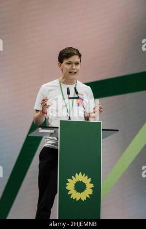 Berlino, Germania. 28th Jan 2022. Timon Dzienus alla conferenza del partito, che si è svolta a Berlino. Era la convenzione del partito del 47th. (Foto di Ralph Pache/PRESSCOV/Sipa USA) Credit: Sipa USA/Alamy Live News Foto Stock