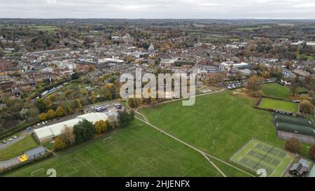 Hertford centro città Hertfordshire Regno Unito città vista aerea drone Foto Stock