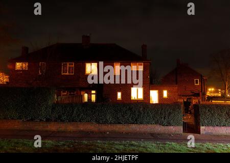 30 East Drive a Pontefract, West Yorkshire, è la sede di uno dei più violenti poltergeisti in Europa e si dice che sia il Mistico Nero di Pontefrac Foto Stock