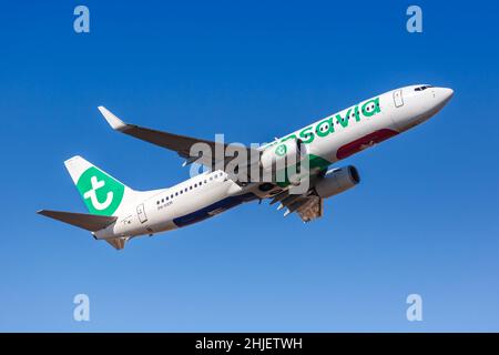 Lisbona, Portogallo - 23 settembre 2021: Aereo Transavia Boeing 737-800 all'aeroporto di Lisbona (LIS) in Portogallo. Foto Stock