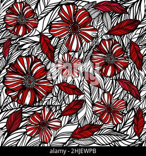 Grafica fiori rosso-bianco motivo senza cuciture. Illustrazione vettoriale Illustrazione Vettoriale