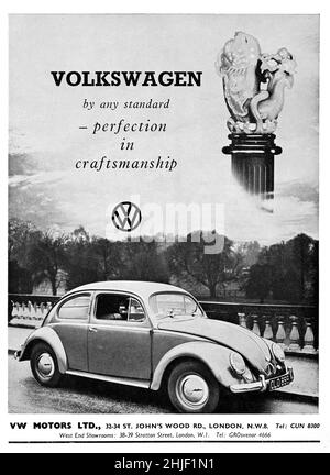 Un annuncio vintage per il Volkswagen Beetle di Motor Sport Magazine, 1959 Foto Stock