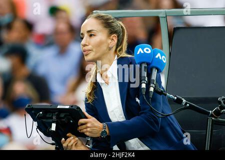 Melbourne, Australia, 29th Jan, 2022. Umpire Marjana Veljovic durante la finale femminile al 2022 Australian Open Tennis Grand Slam di Melbourne Park. Photo credit: Frank Molter/Alamy Live news Foto Stock