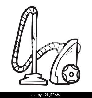 Un'icona dell'aspirapolvere disegnata a mano in stile "doodle" isolato. Illustrazione Vettoriale