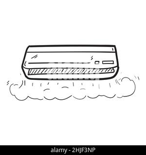 Icona del condizionatore d'aria disegnata a mano in stile "doodle" isolato. Illustrazione Vettoriale